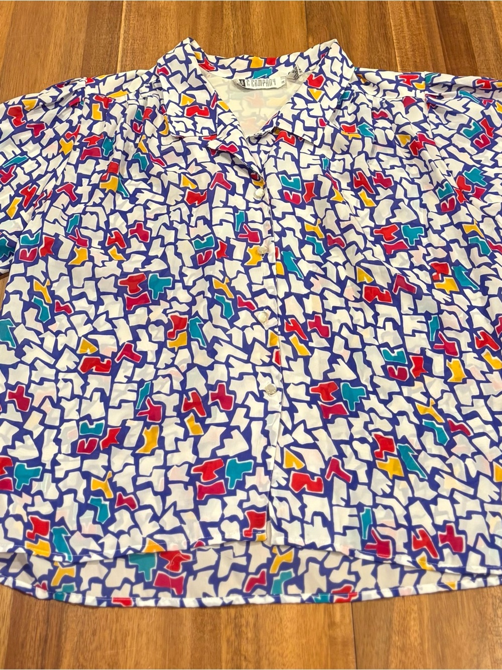 Vintage SK & Company Abstract Geometric Button Up Shirt Size 14 Colorful 80s